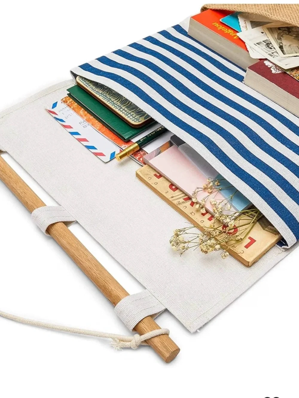Nautical Stripe Hanging Wall Organizer in Blue and Tan